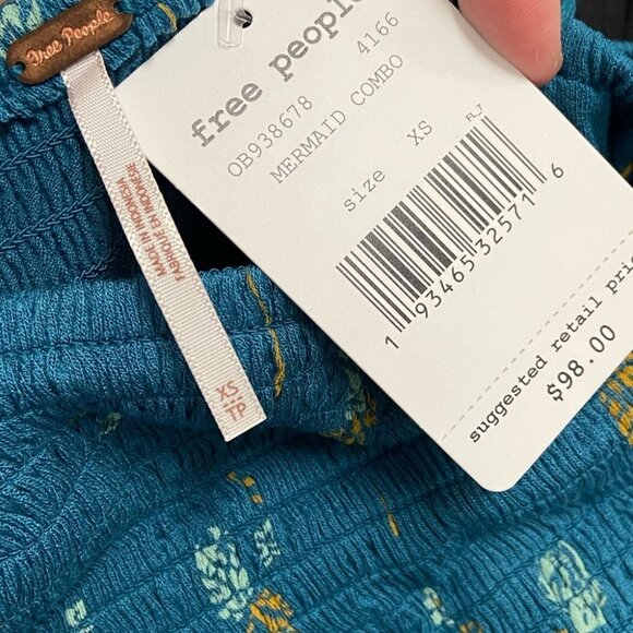NWT Free People Lana Off Shoulder Mermaid Tunic Blue Size XS Bohemian Boho Top - Picture 8 of 8